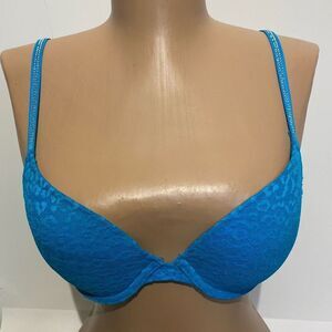 Pink Victoria's Secret Women's Blue Wear Everywhere Rhinestone Push Up Bra 34B